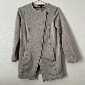 Banana Republic Factory Sweat Knit Moto Asymmetrical Zip Jacket heather tan